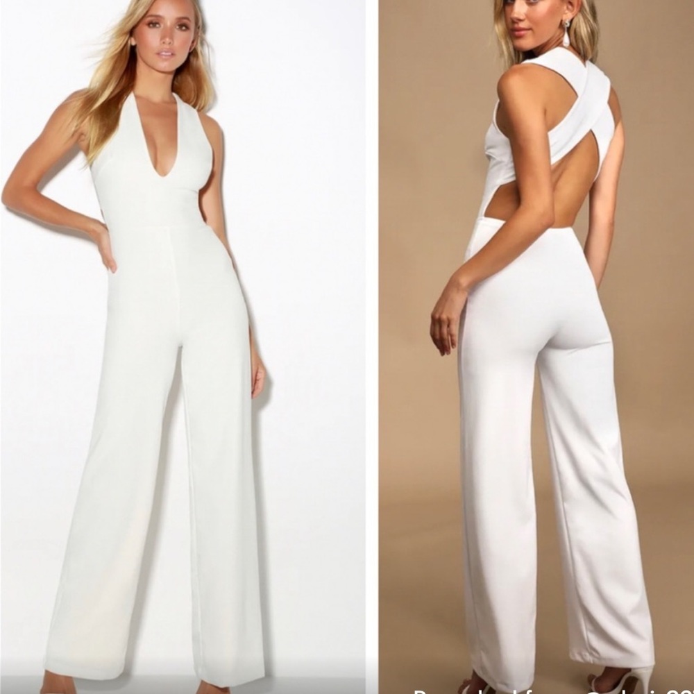 Lulus white wide leg open back jumpsuit nwot - Picture 1 of 3
